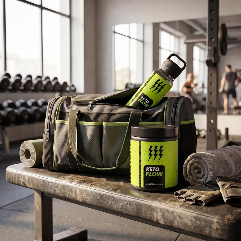 A gym bag and weights on a bench, representing early-diet fatigue and low energy